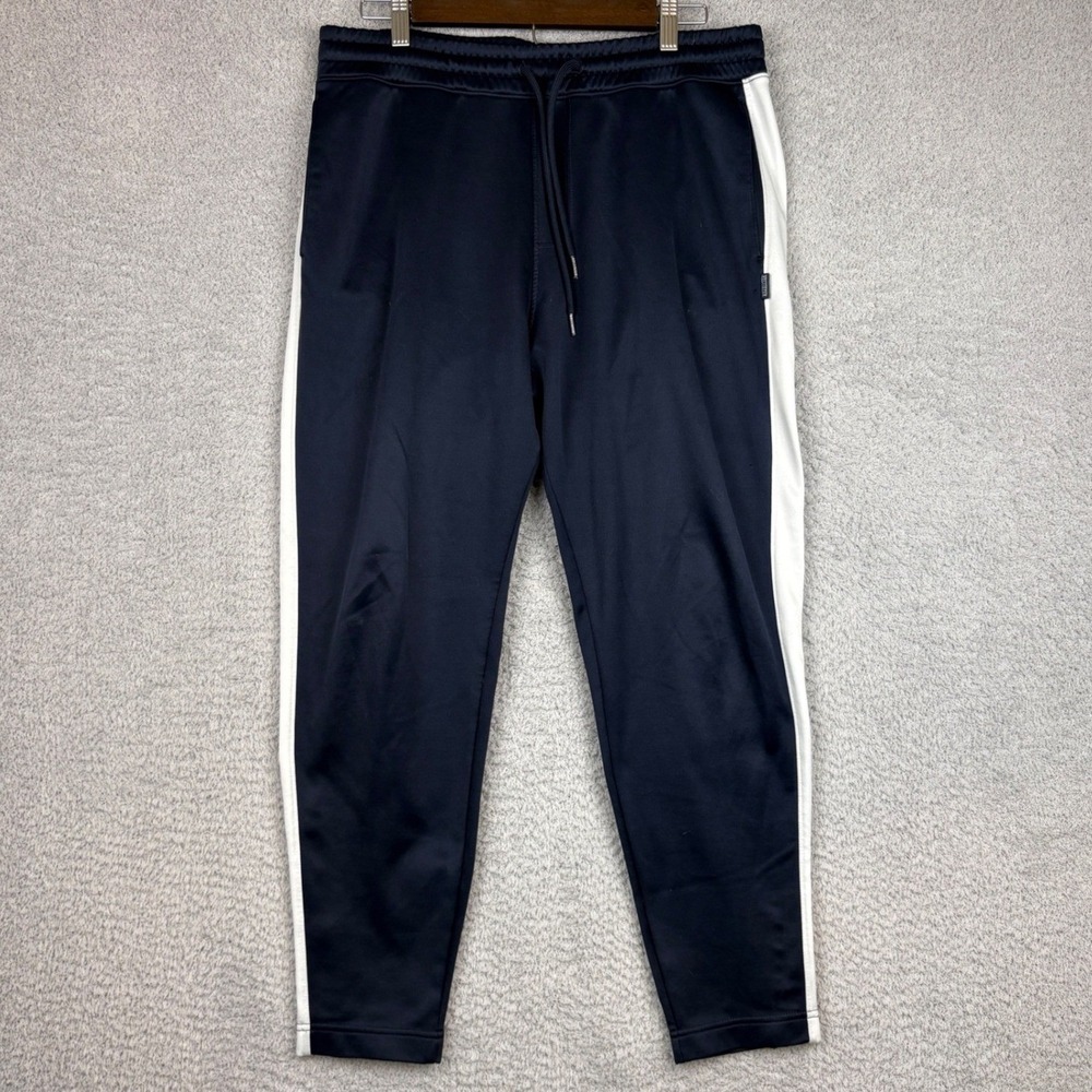 Hollister Track Pants Men Medium Navy Blue Side Stripe Ankle Zip Joggers Stretch